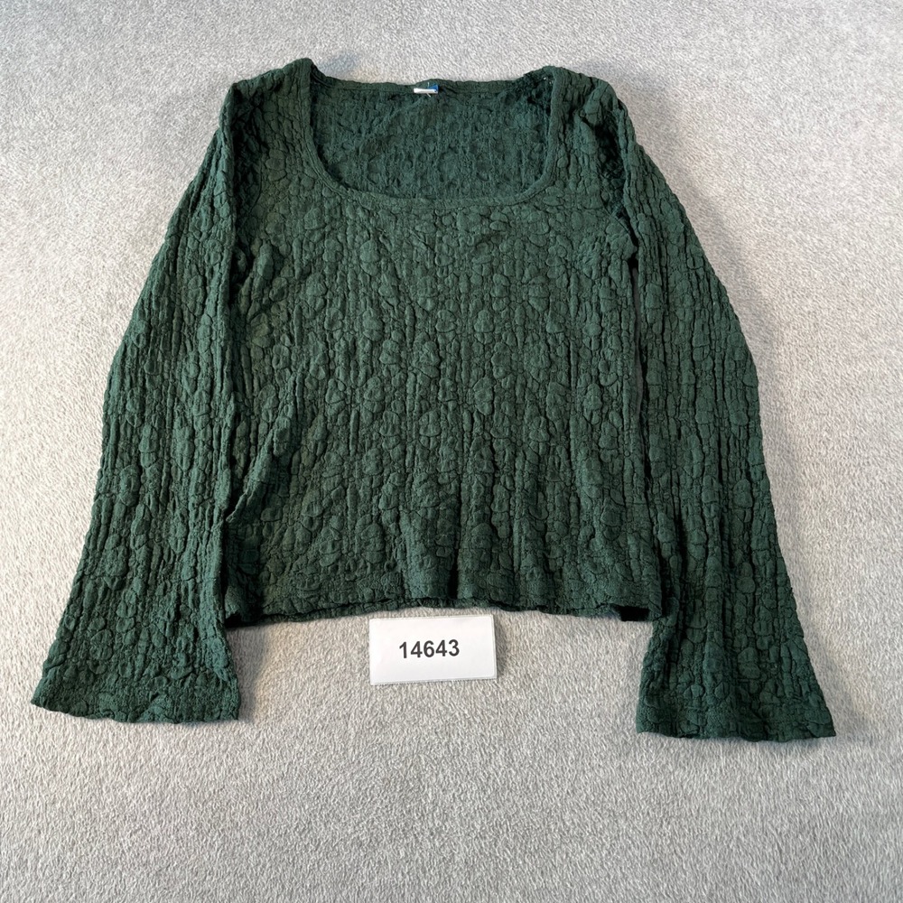 Old Navy Top Womens Small Dark Green Crinkled Textured Lace Scoop Neck Preppy